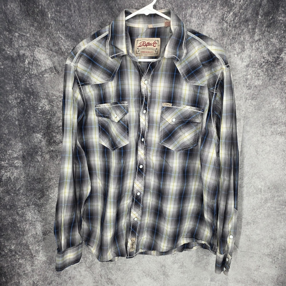 Rafter C Western Shirt Mens XL ‎ Plaid Pearl Snap Cowboy Rodeo Rancher